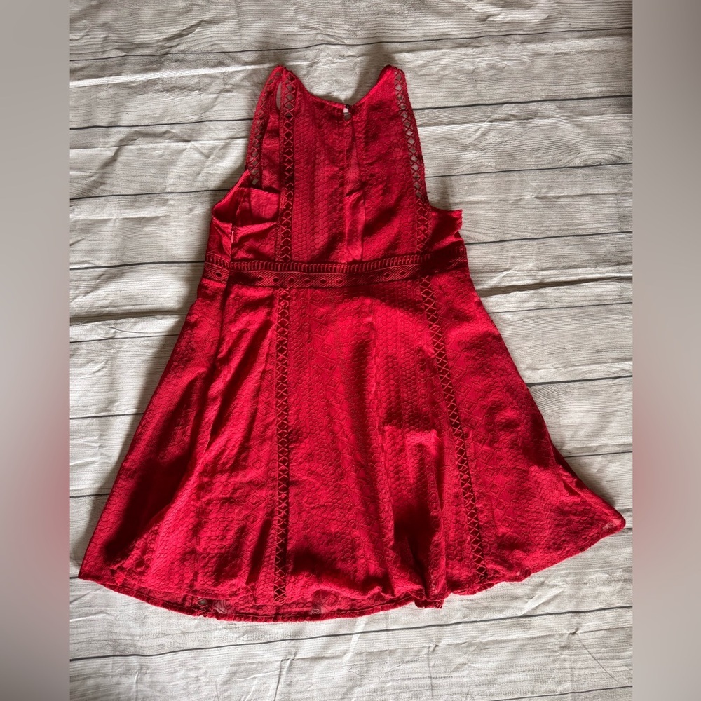 Free People Red Lace Cutout Fit & Flare Dress Size 10 Boho - Picture 10 of 11